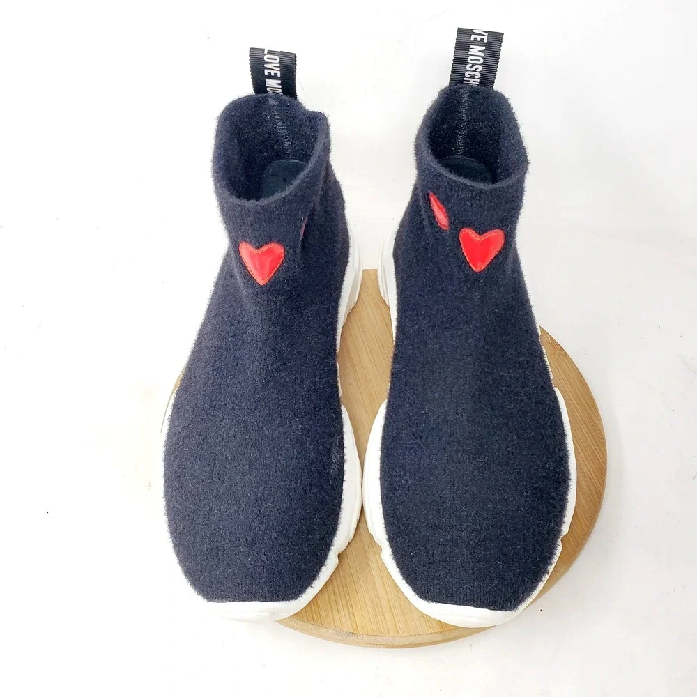 Love Moschino Sneaker Boots Womens 41 Black‎ Hearts Platform Chunky Shoes